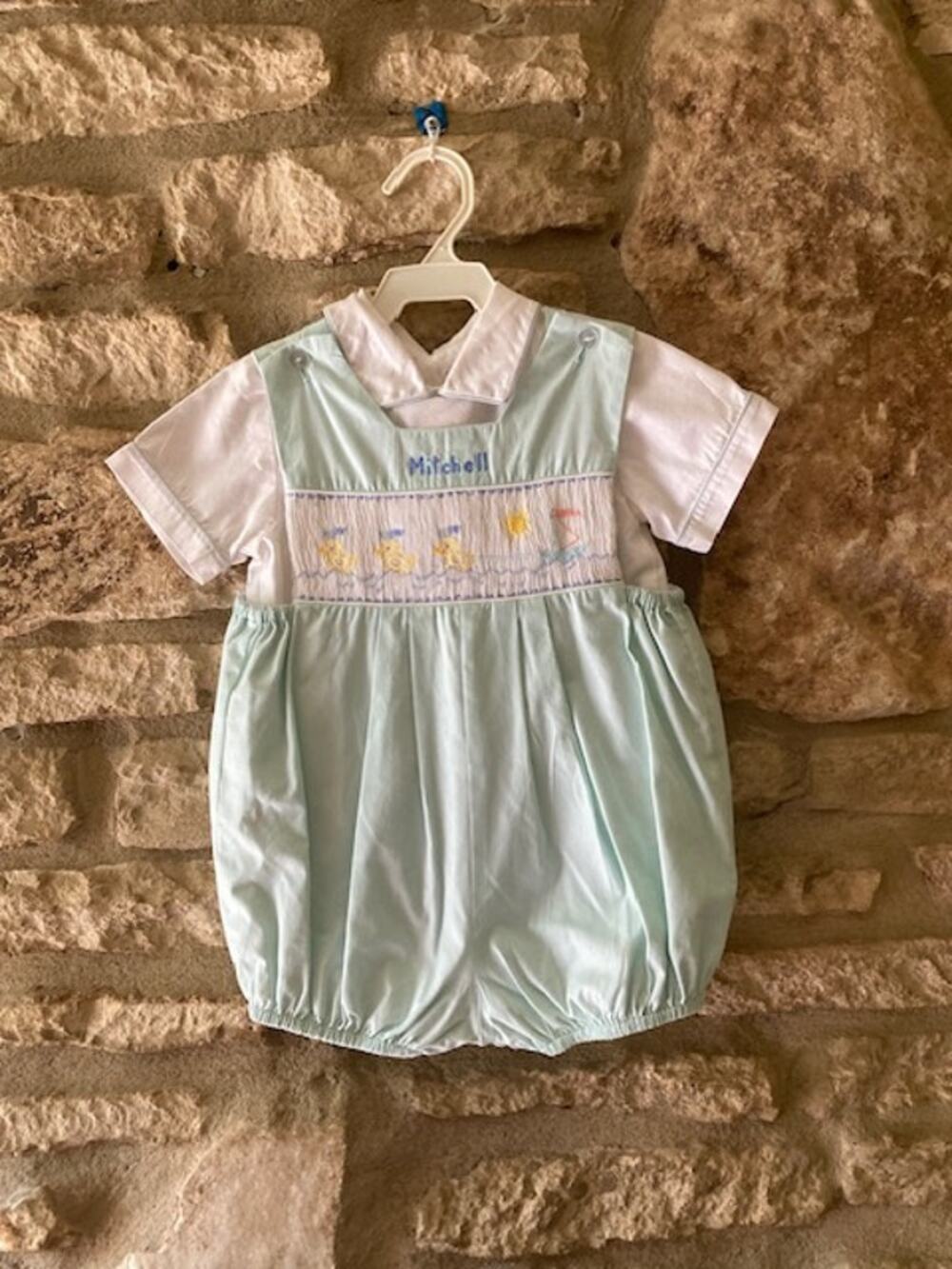 VINTAGE House of Hatten Smocked Duck Bubble Romper - Mint Green - 24 Months